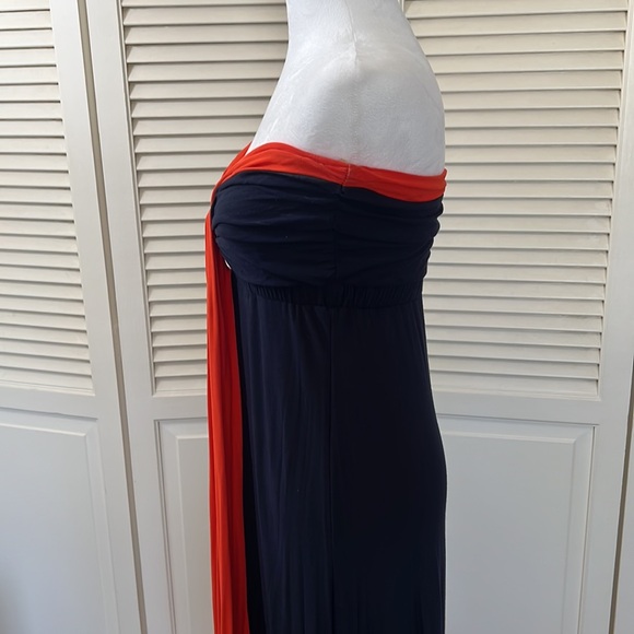 T-bags navy and orange color-block strapless maxi dress - Picture 3 of 9